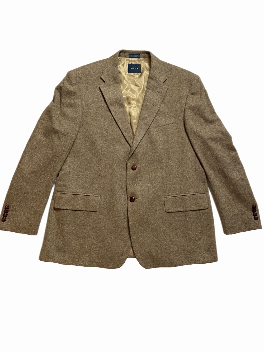 VTG Nautica Men’s 100% Wool Tweed Beige Sport Coat Blazer 46R Fall Classic